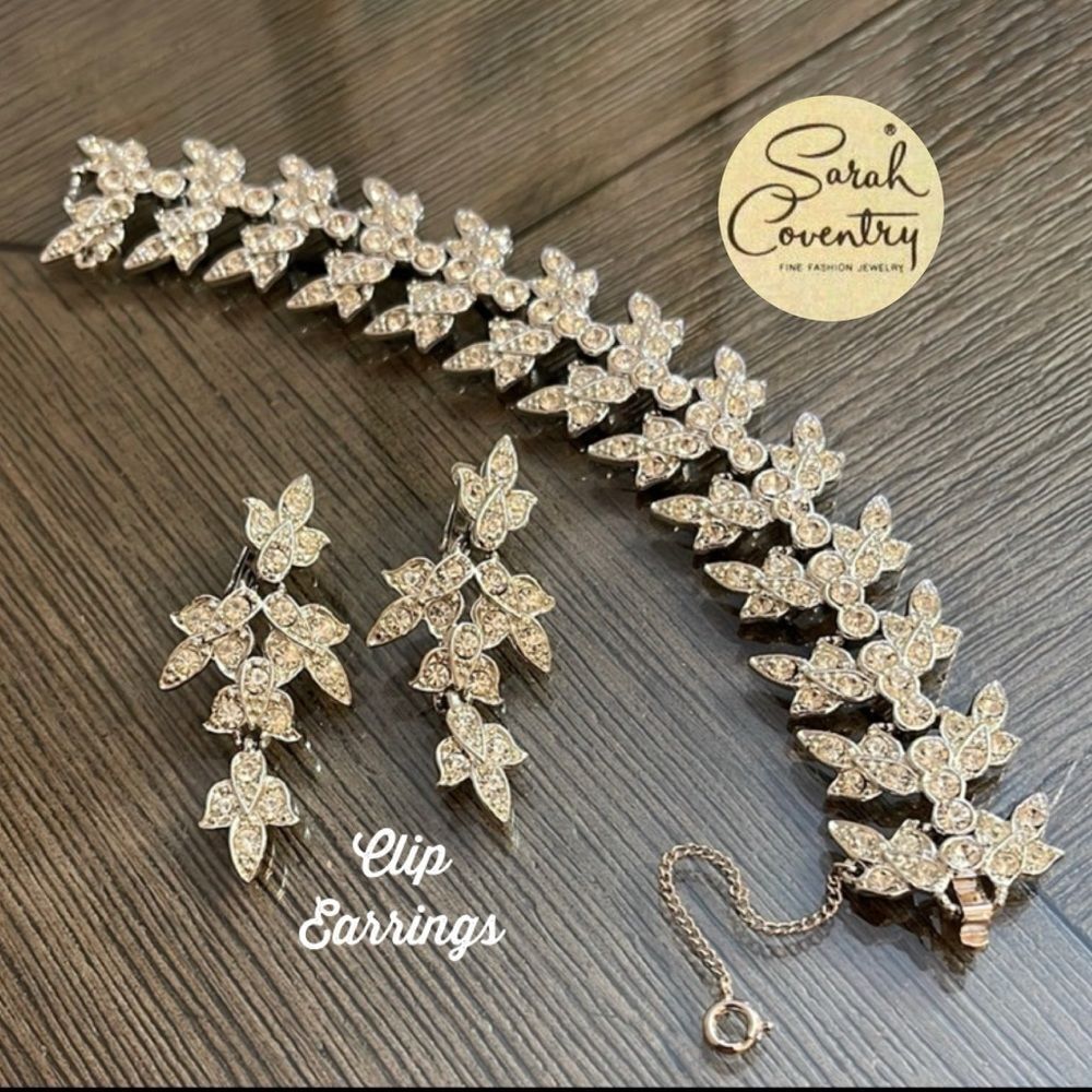 Vintage 1966 Sarah Coventry Worlds Fair Rhinestone Bracelet & Clip Earrings